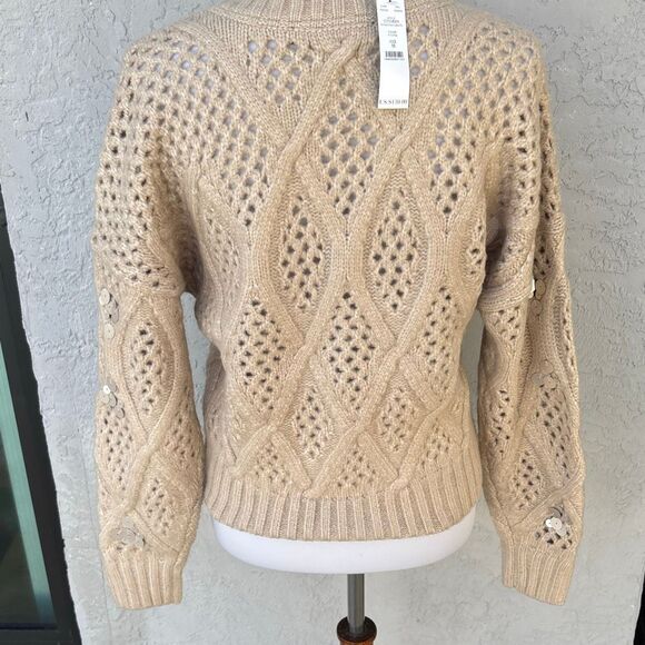 NWT WHBM white house black market cable knit embellished sweater M - Picture 6 of 14